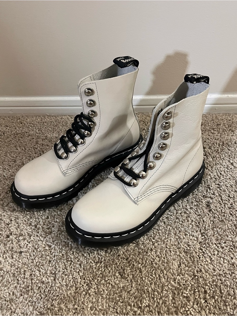 Dr. Martens White Lace-Up Combat Boots with Black Sole